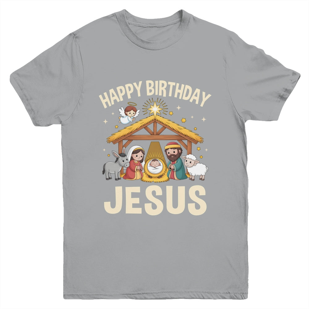 Merry Christmas Family Kid Nativity Happy Birthday Jesus Youth Shirt | siriusteestore