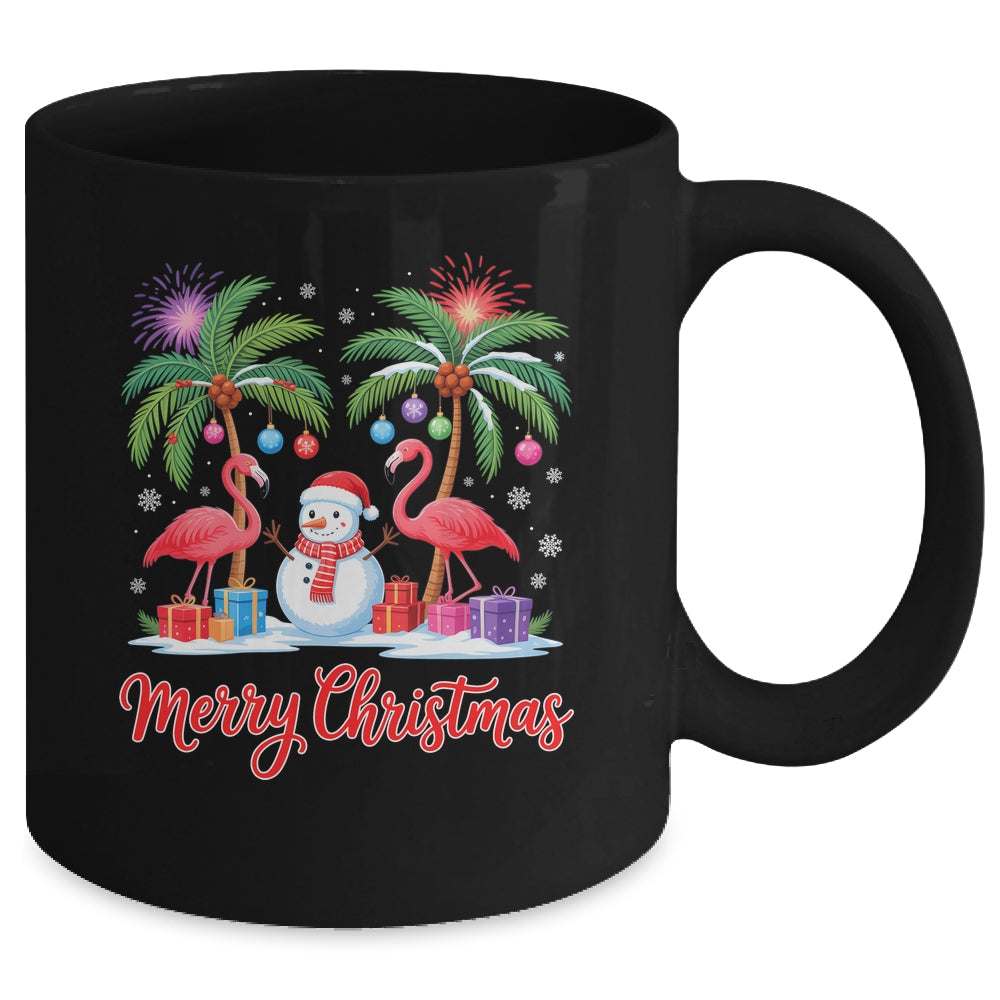 Merry Christmas Flamingo Xmas Palm Tree Light Tropical Mug | siriusteestore