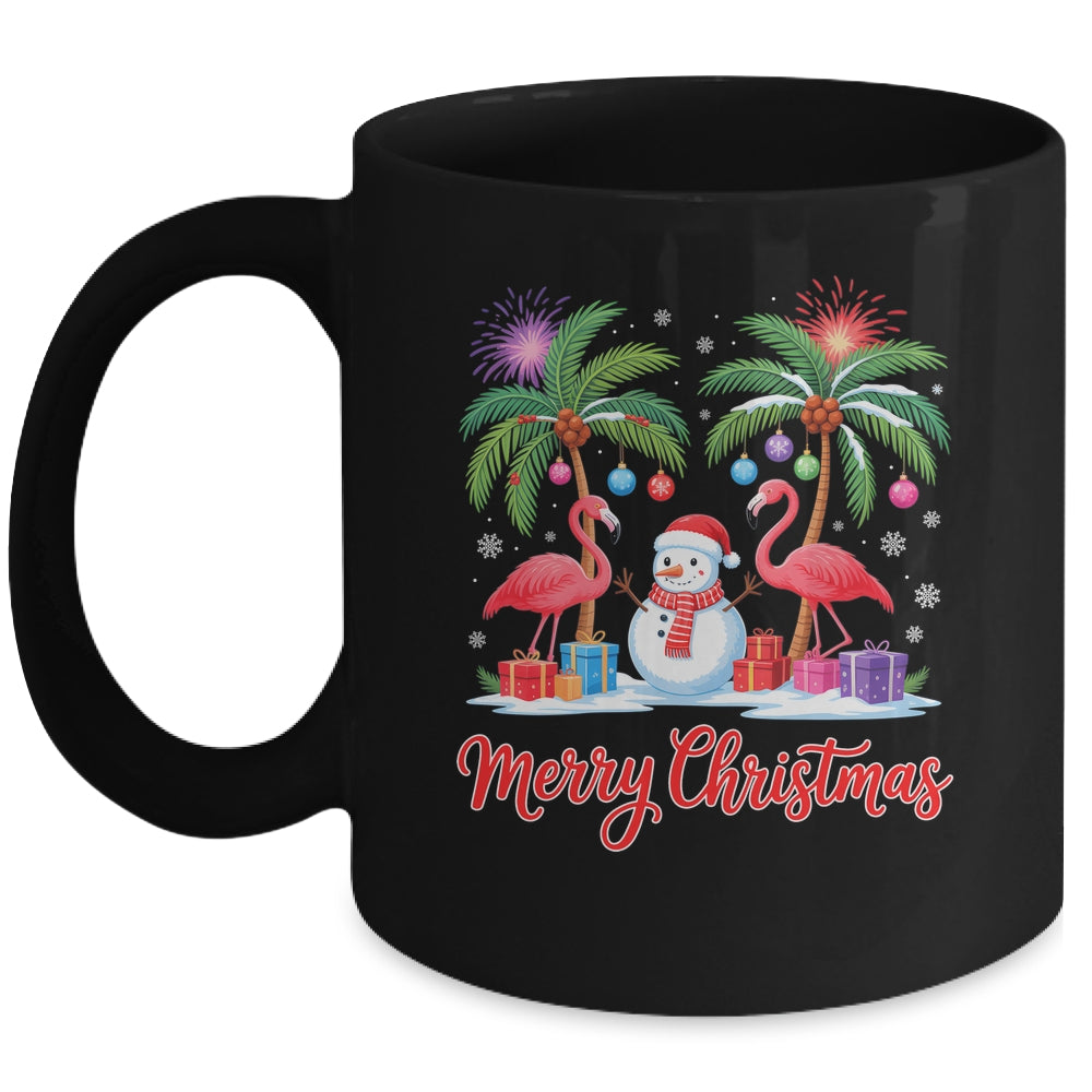 Merry Christmas Flamingo Xmas Palm Tree Light Tropical Mug | siriusteestore