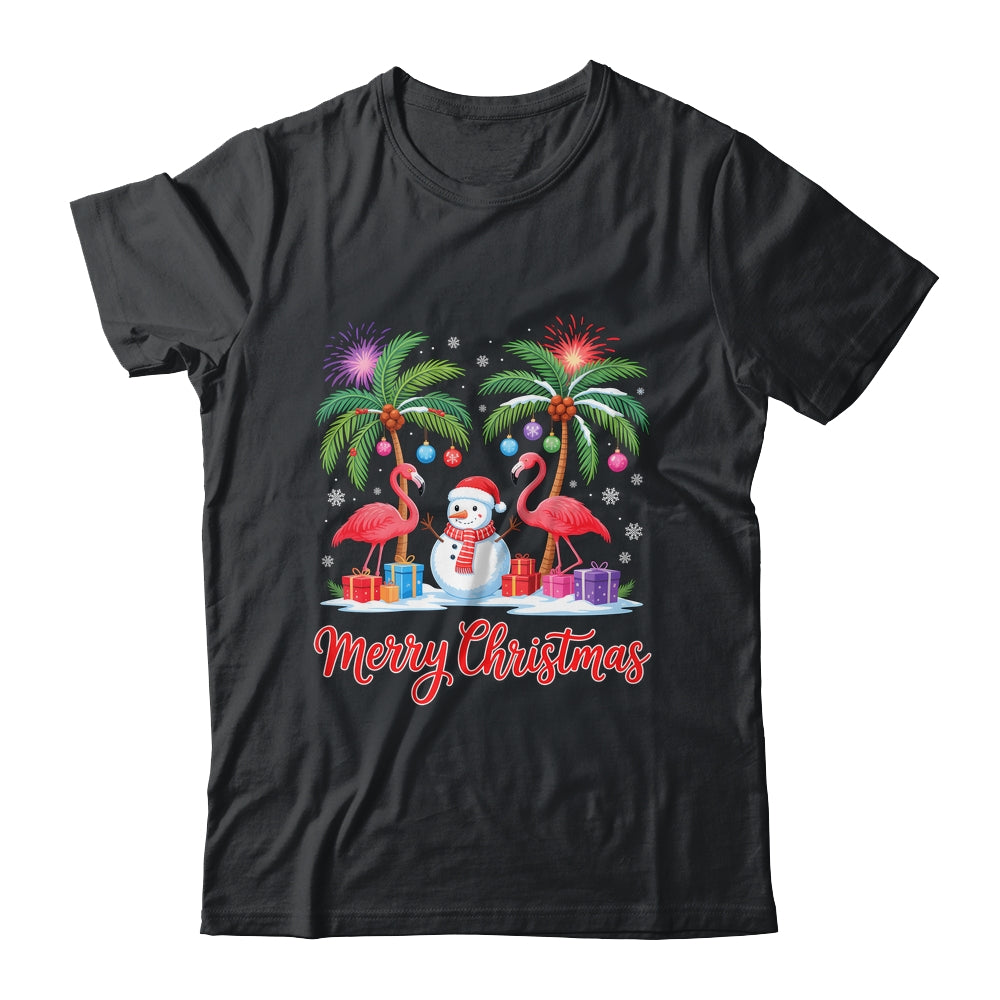 Merry Christmas Flamingo Xmas Palm Tree Light Tropical Shirt & Sweatshirt | siriusteestore