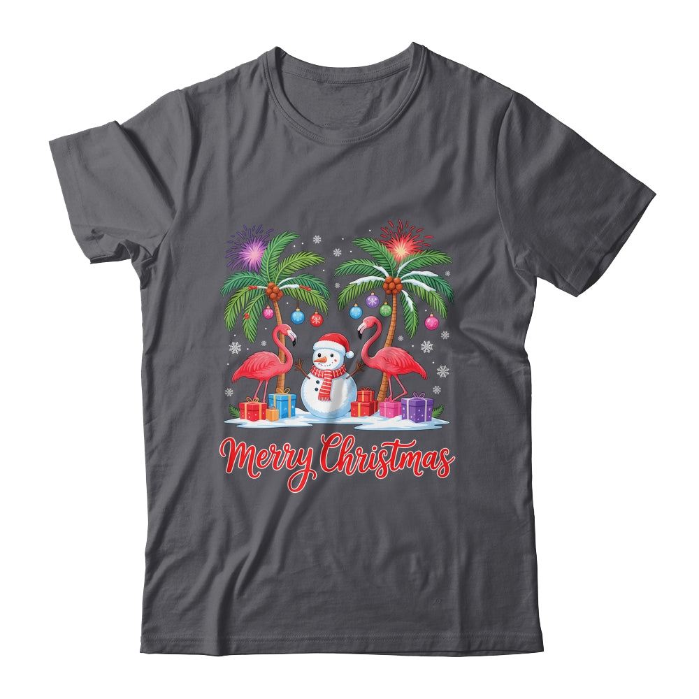 Merry Christmas Flamingo Xmas Palm Tree Light Tropical Shirt & Sweatshirt | siriusteestore