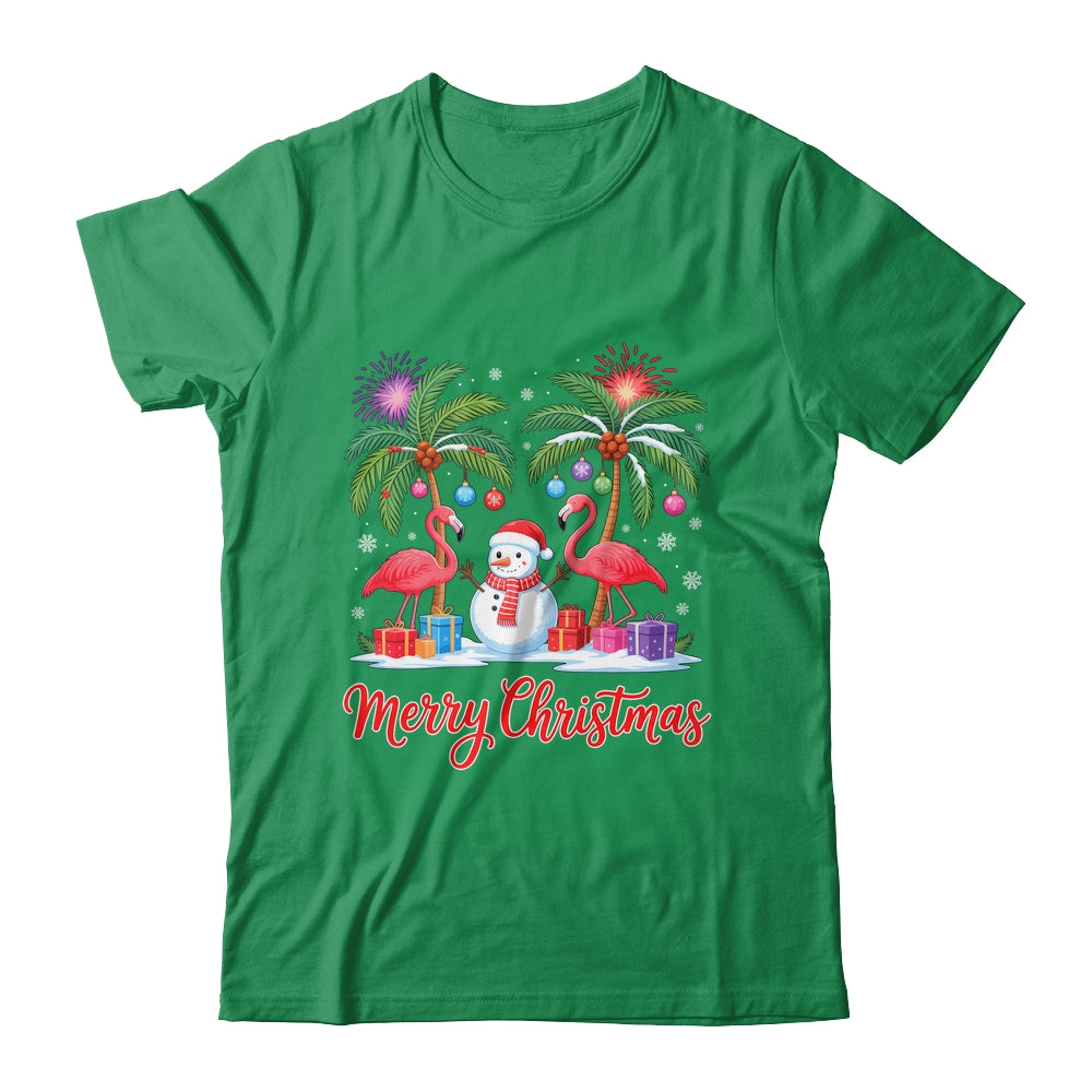 Merry Christmas Flamingo Xmas Palm Tree Light Tropical Shirt & Sweatshirt | siriusteestore