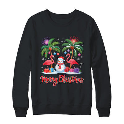 Merry Christmas Flamingo Xmas Palm Tree Light Tropical Shirt & Sweatshirt | siriusteestore