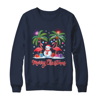 Merry Christmas Flamingo Xmas Palm Tree Light Tropical Shirt & Sweatshirt | siriusteestore
