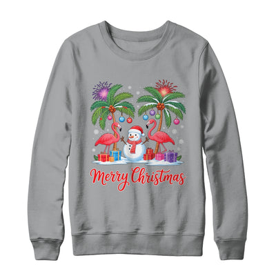 Merry Christmas Flamingo Xmas Palm Tree Light Tropical Shirt & Sweatshirt | siriusteestore