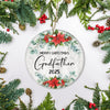 Merry Christmas Godfather 2024 Ornament New Godfather Farmhouse Rustic Gray Wood Deep Red Poinsettia Flower Decoration Christmas Tree Ornament | siriusteestore