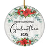 Merry Christmas Godmother 2024 Ornament New Godmother Farmhouse Rustic Gray Wood Deep Red Poinsettia Flower Decoration Christmas Tree Ornament | siriusteestore