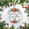 Merry Christmas Godmother 2024 Ornament New Godmother Farmhouse Rustic Gray Wood Deep Red Poinsettia Flower Decoration Christmas Tree Ornament | siriusteestore