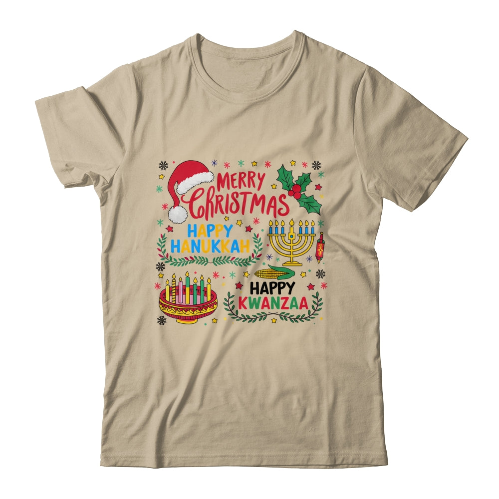 Merry Christmas Happy Hanukkah And Happy Kwanzaa Shirt & Sweatshirt | siriusteestore