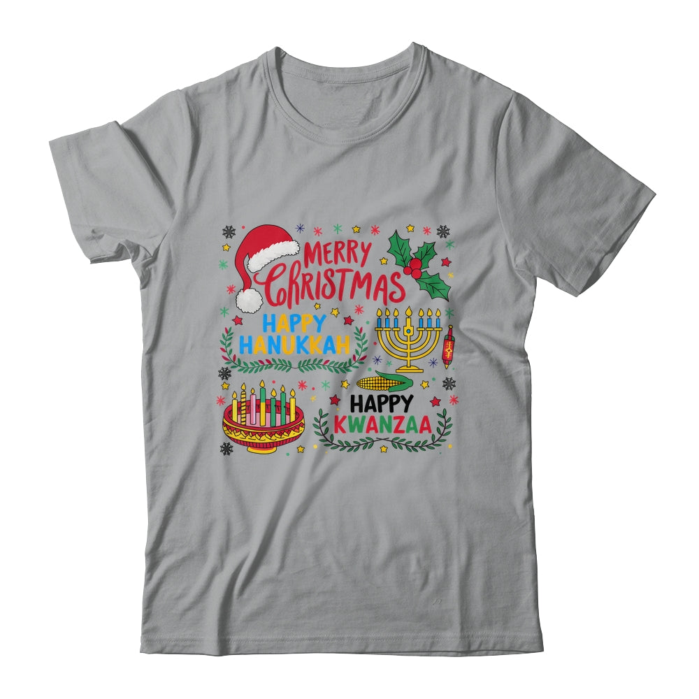 Merry Christmas Happy Hanukkah And Happy Kwanzaa Shirt & Sweatshirt | siriusteestore