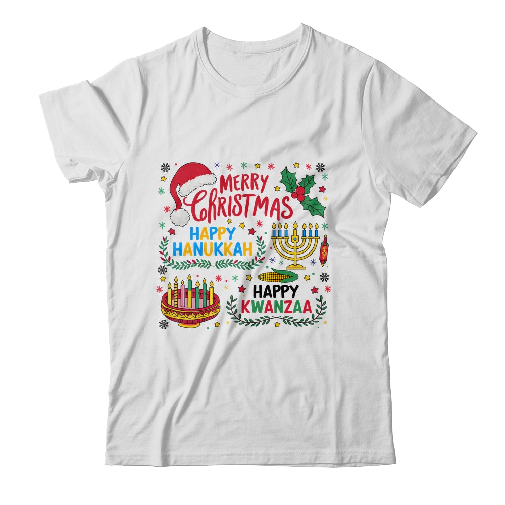 Merry Christmas Happy Hanukkah And Happy Kwanzaa Shirt & Sweatshirt | siriusteestore