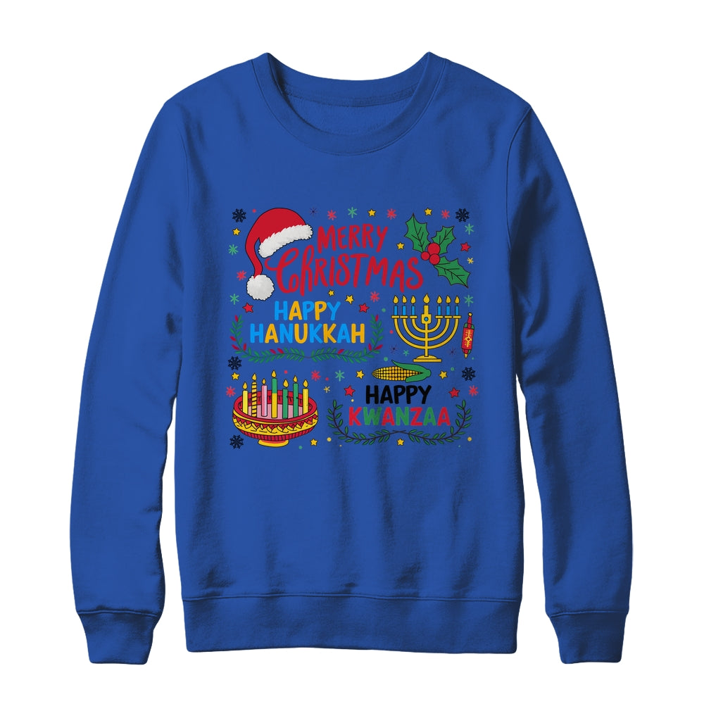 Merry Christmas Happy Hanukkah And Happy Kwanzaa Shirt & Sweatshirt | siriusteestore