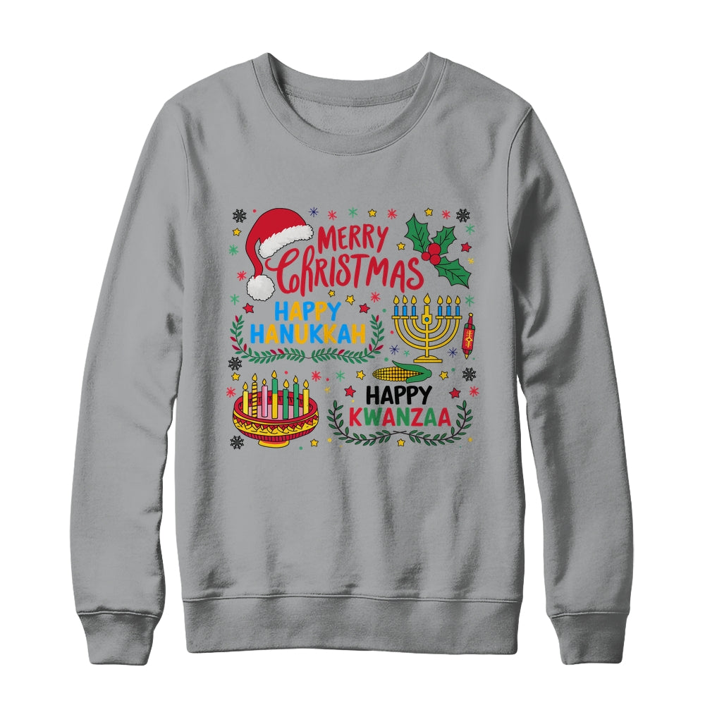 Merry Christmas Happy Hanukkah And Happy Kwanzaa Shirt & Sweatshirt | siriusteestore