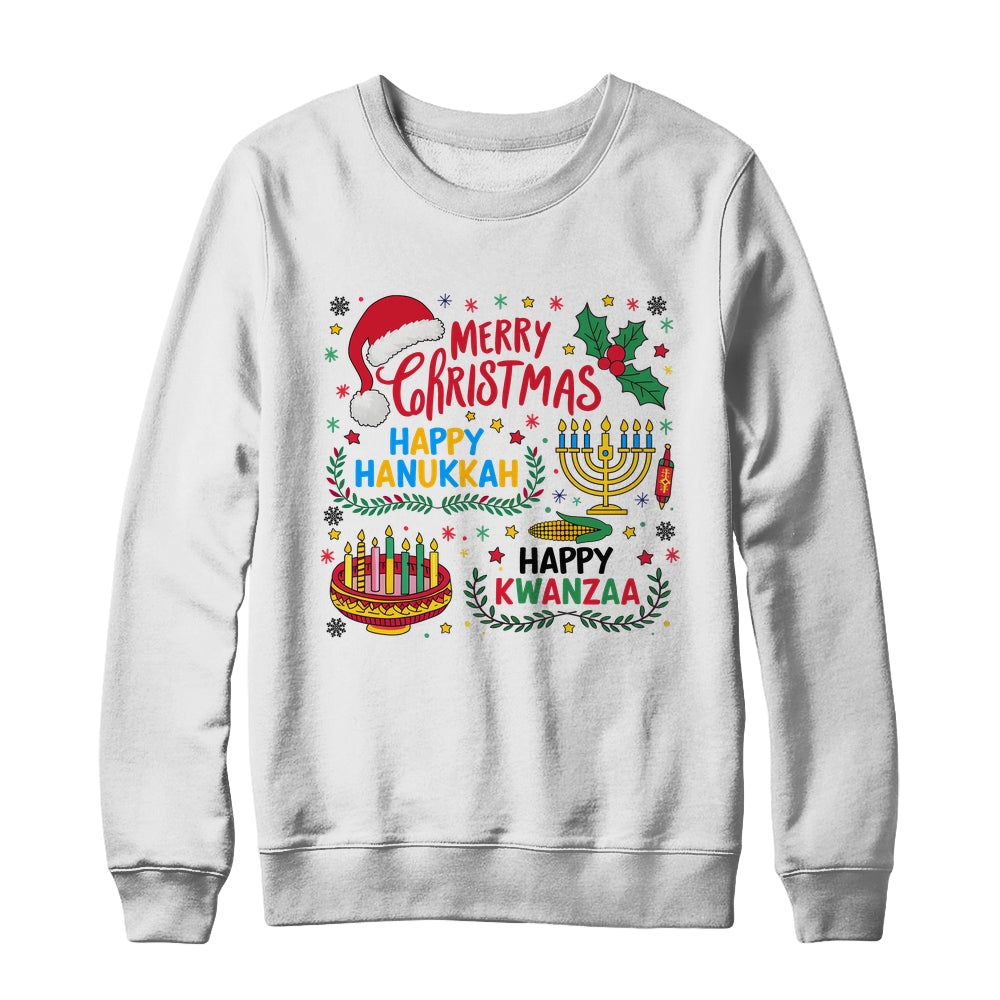 Merry Christmas Happy Hanukkah And Happy Kwanzaa Shirt & Sweatshirt | siriusteestore