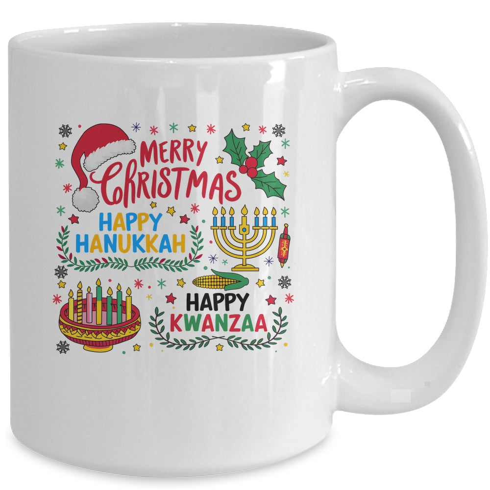 Merry Christmas Happy Hanukkah And Happy Kwanzaa Mug | siriusteestore