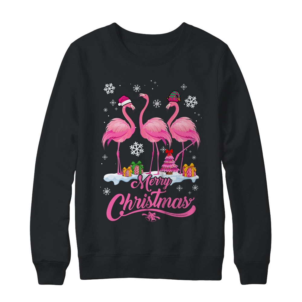 Merry Christmas Hat Santa Flamingo Snow Xmas Shirt & Sweatshirt | siriusteestore
