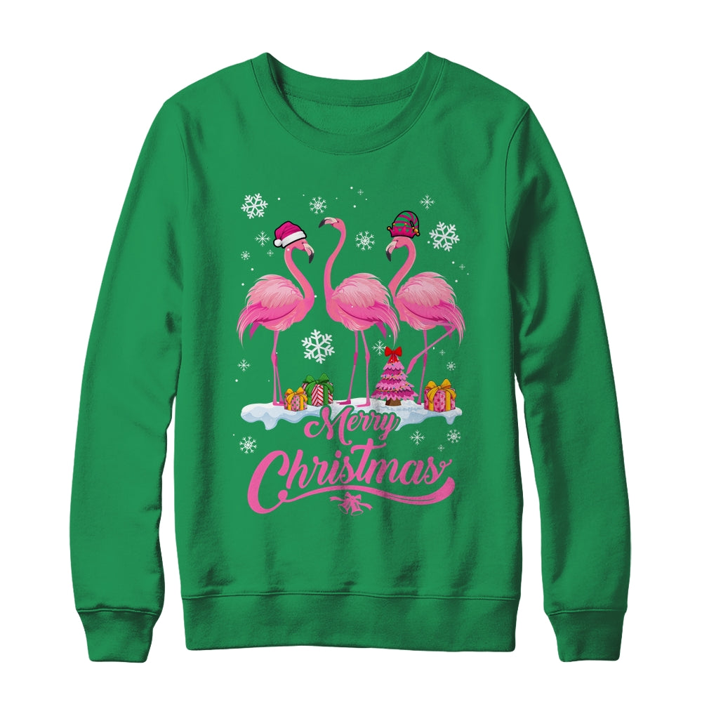Merry Christmas Hat Santa Flamingo Snow Xmas Shirt & Sweatshirt | siriusteestore