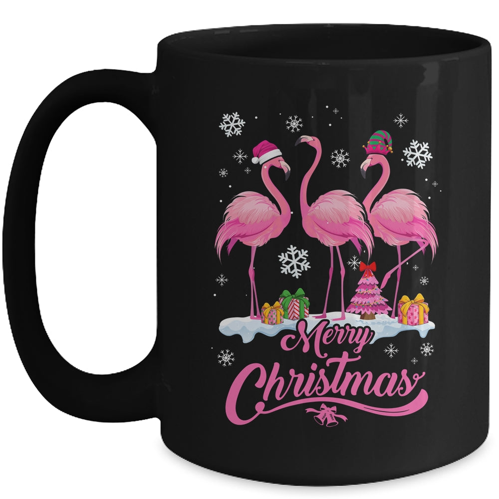 Merry Christmas Hat Santa Flamingo Snow Xmas Mug | siriusteestore