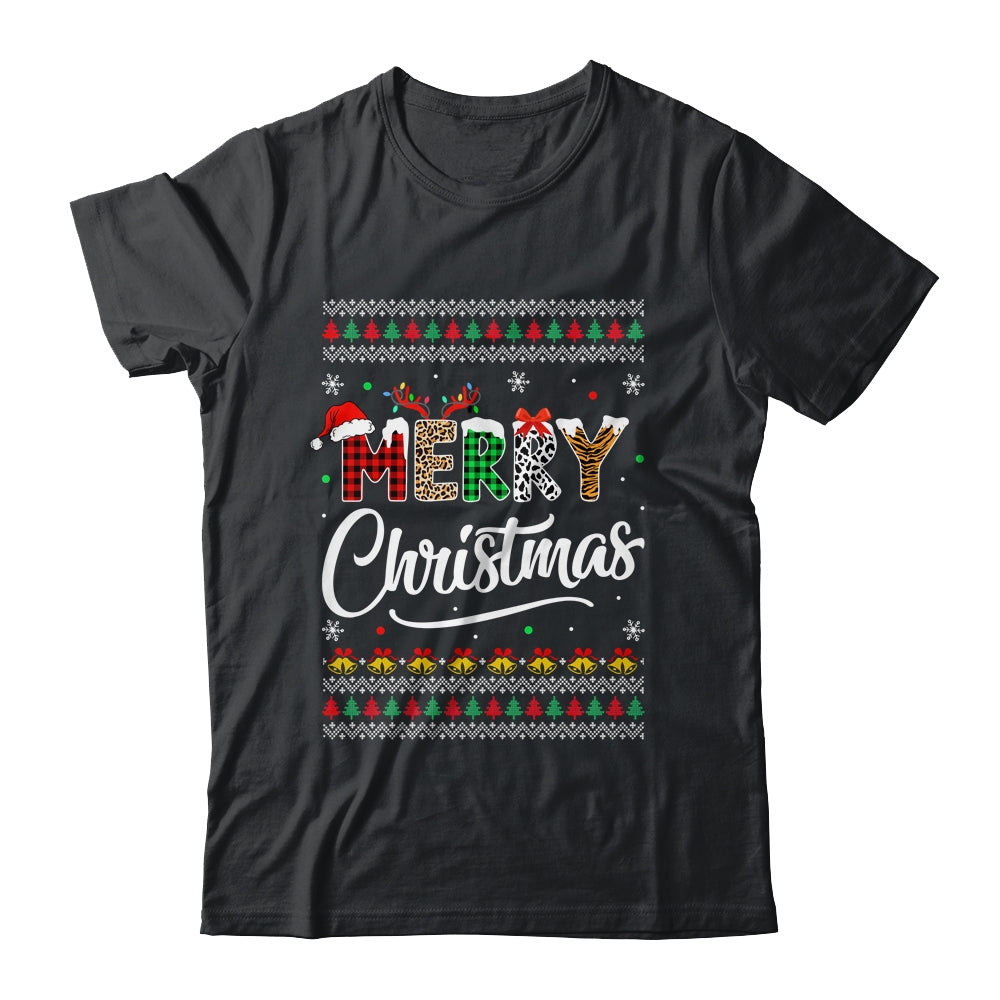 Merry Christmas Leopard Buffalo Red Plaid Ugly For Men Women Shirt & Sweatshirt | siriusteestore
