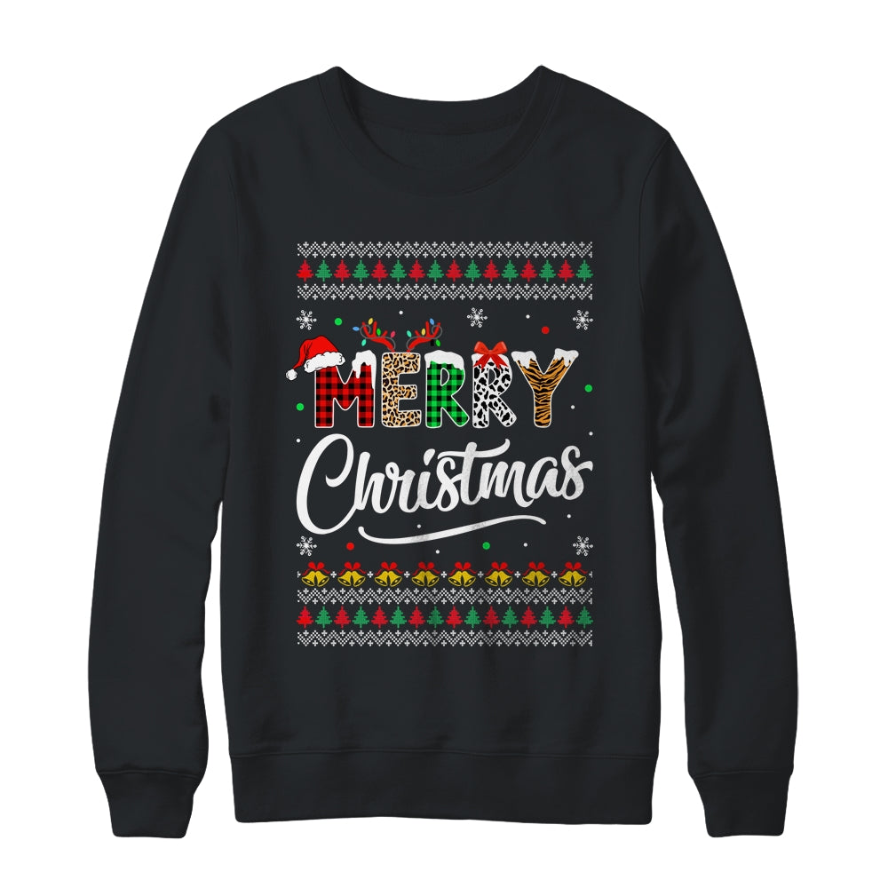 Merry Christmas Leopard Buffalo Red Plaid Ugly For Men Women Shirt & Sweatshirt | siriusteestore