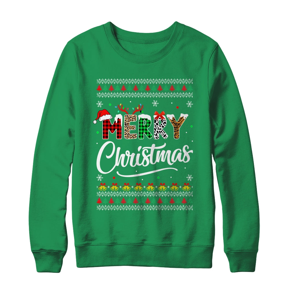 Merry Christmas Leopard Buffalo Red Plaid Ugly For Men Women Shirt & Sweatshirt | siriusteestore