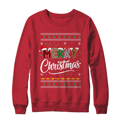 Merry Christmas Leopard Buffalo Red Plaid Ugly For Men Women Shirt & Sweatshirt | siriusteestore