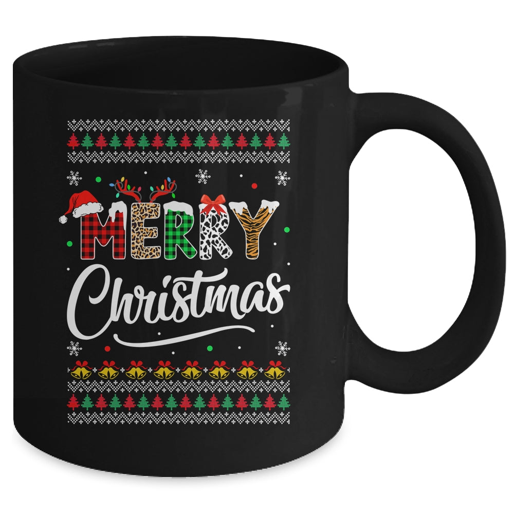 Merry Christmas Leopard Buffalo Red Plaid Ugly For Men Women Mug | siriusteestore