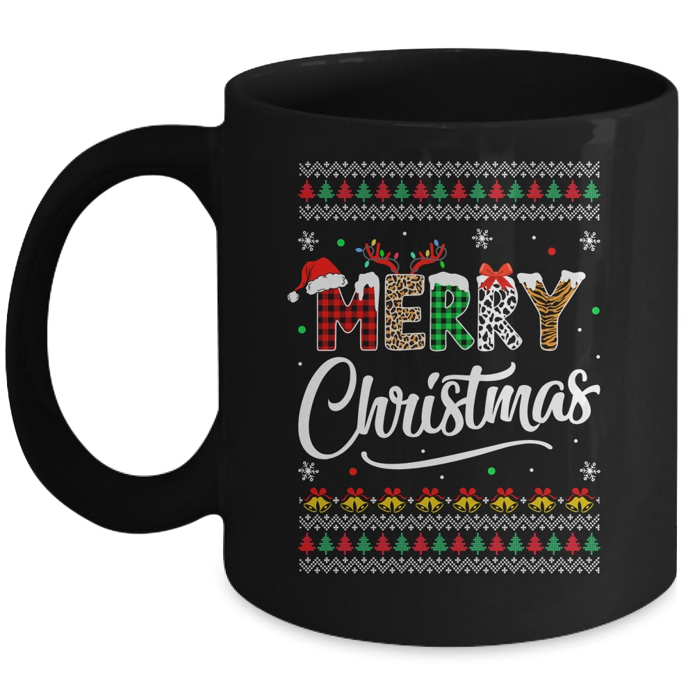 Merry Christmas Leopard Buffalo Red Plaid Ugly For Men Women Mug | siriusteestore