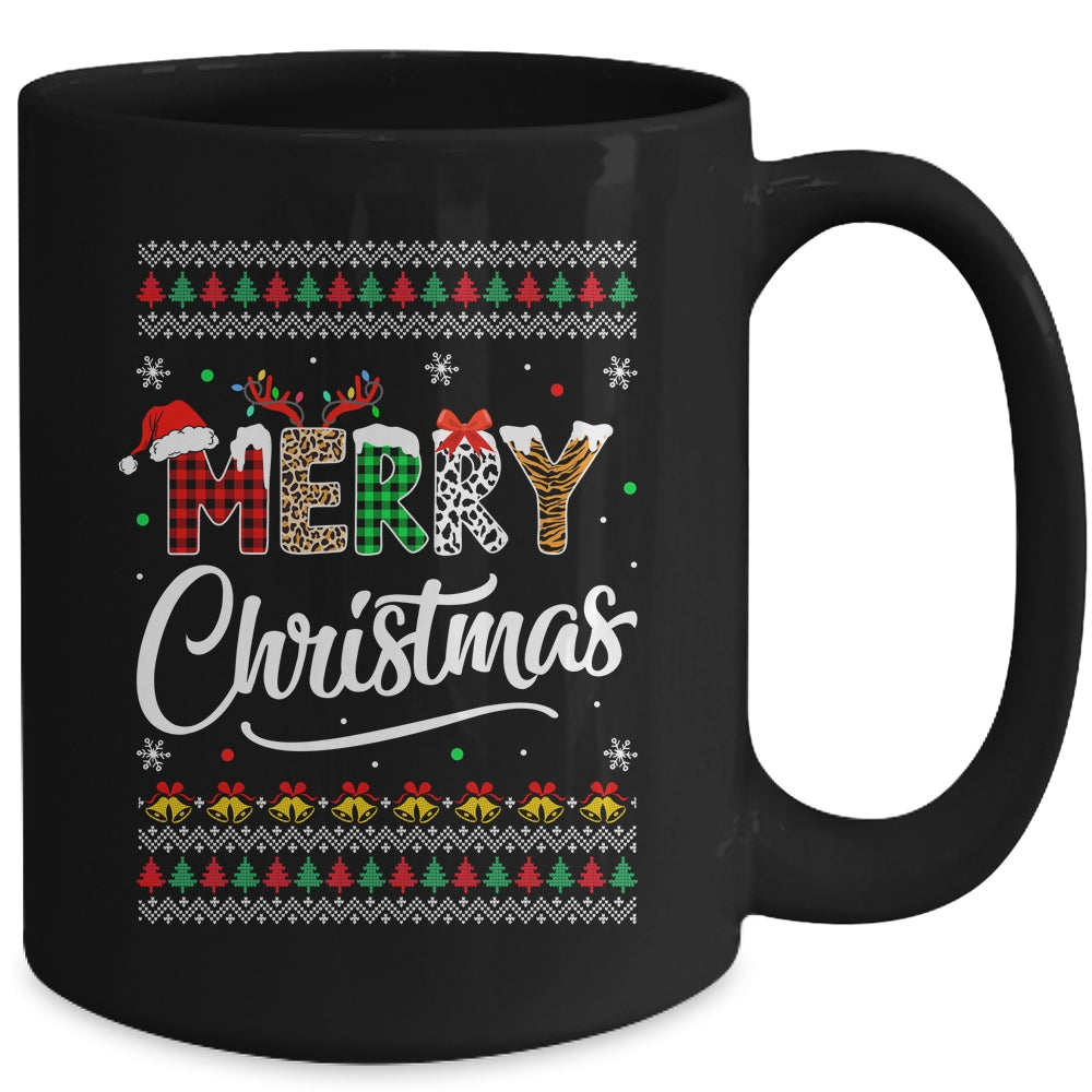 Merry Christmas Leopard Buffalo Red Plaid Ugly For Men Women Mug | siriusteestore