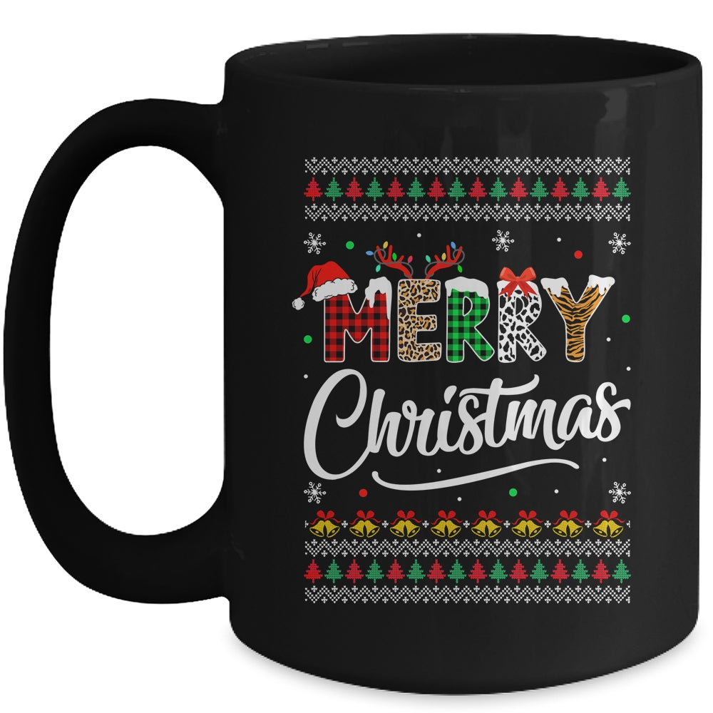 Merry Christmas Leopard Buffalo Red Plaid Ugly For Men Women Mug | siriusteestore