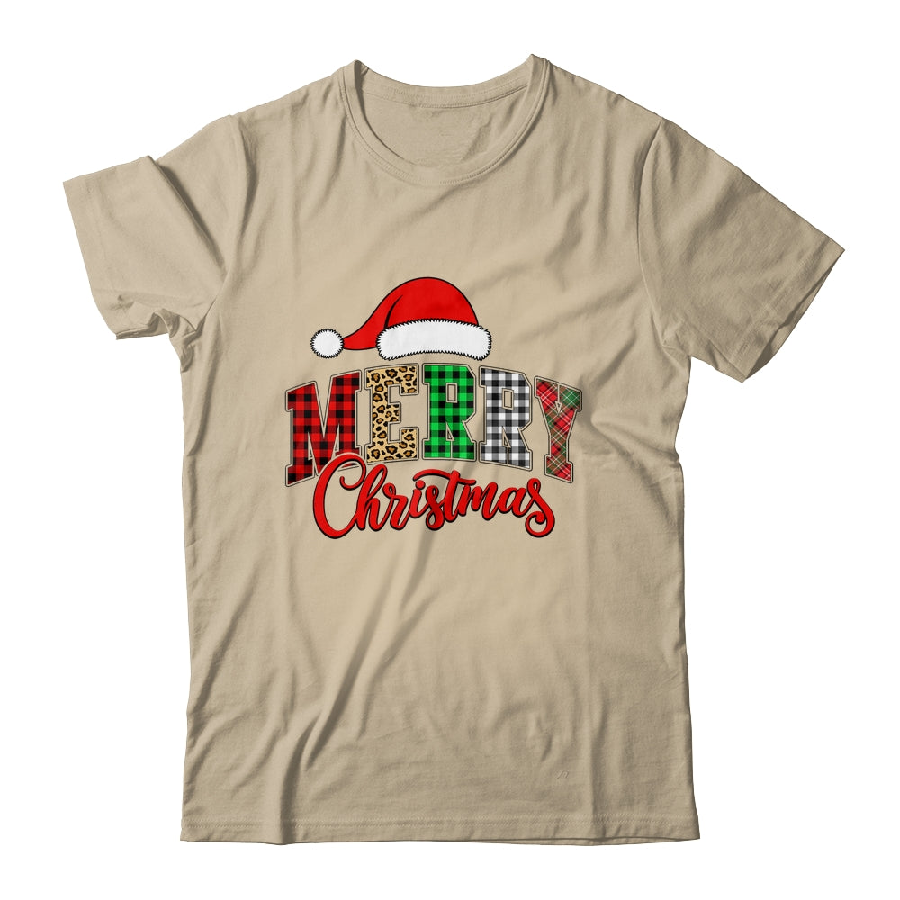 Merry Christmas Leopard Santa Hat Women Holiday Print Xmas Shirt & Sweatshirt | siriusteestore