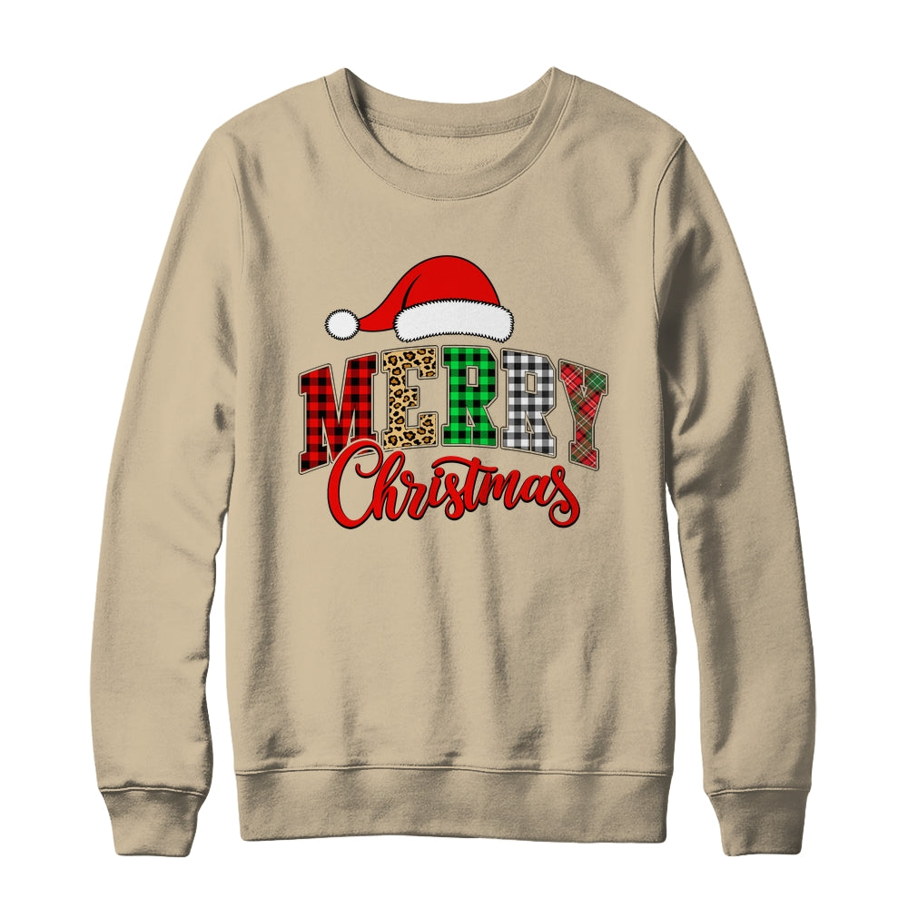 Merry Christmas Leopard Santa Hat Women Holiday Print Xmas Shirt & Sweatshirt | siriusteestore