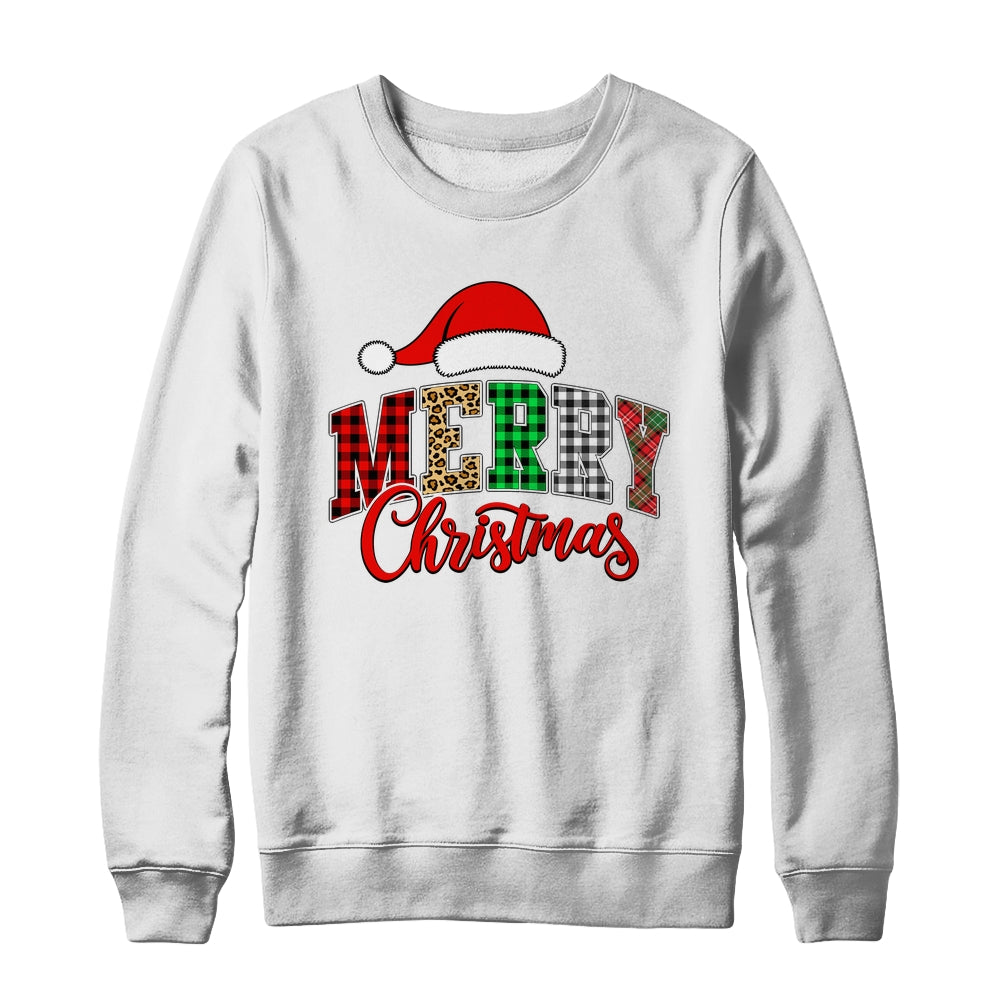 Merry Christmas Leopard Santa Hat Women Holiday Print Xmas Shirt & Sweatshirt | siriusteestore