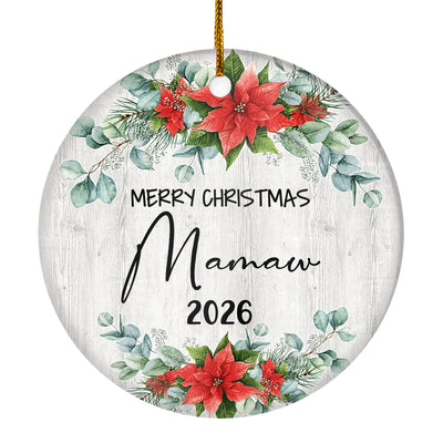 Merry Christmas Mamaw 2025 Ornament New Mamaw Farmhouse Rustic Gray Wood Deep Red Poinsettia Flower Decoration Christmas Tree Ornament | siriusteestore