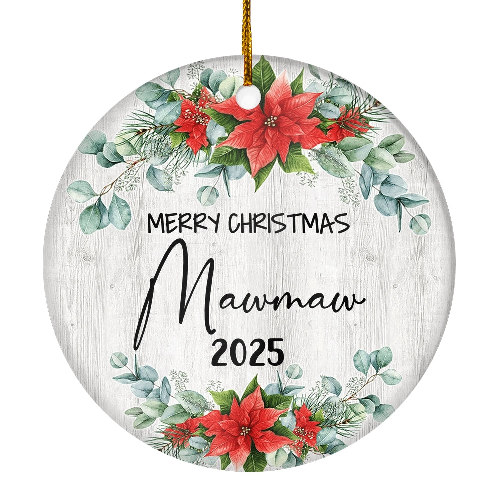 Merry Christmas Mawmaw 2024 Ornament New Mawmaw Farmhouse Rustic Gray Wood Deep Red Poinsettia Flower Decoration Christmas Tree Ornament | siriusteestore