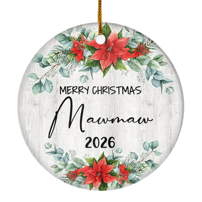 Merry Christmas Mawmaw 2025 Ornament New Mawmaw Farmhouse Rustic Gray Wood Deep Red Poinsettia Flower Decoration Christmas Tree Ornament | siriusteestore