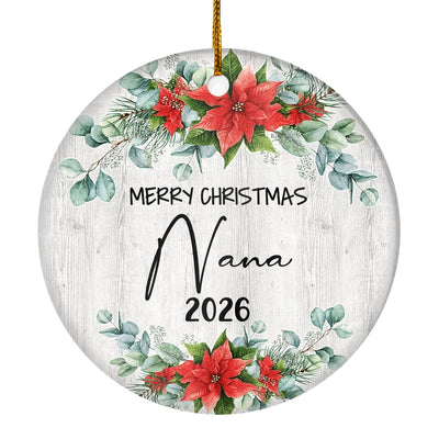Merry Christmas Nana 2025 Ornament New Nana Farmhouse Rustic Gray Wood Deep Red Poinsettia Flower Decoration Christmas Tree Ornament | siriusteestore