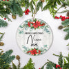 Merry Christmas Niece 2024 Ornament New Niece Farmhouse Rustic Gray Wood Deep Red Poinsettia Flower Decoration Christmas Tree Ornament | siriusteestore
