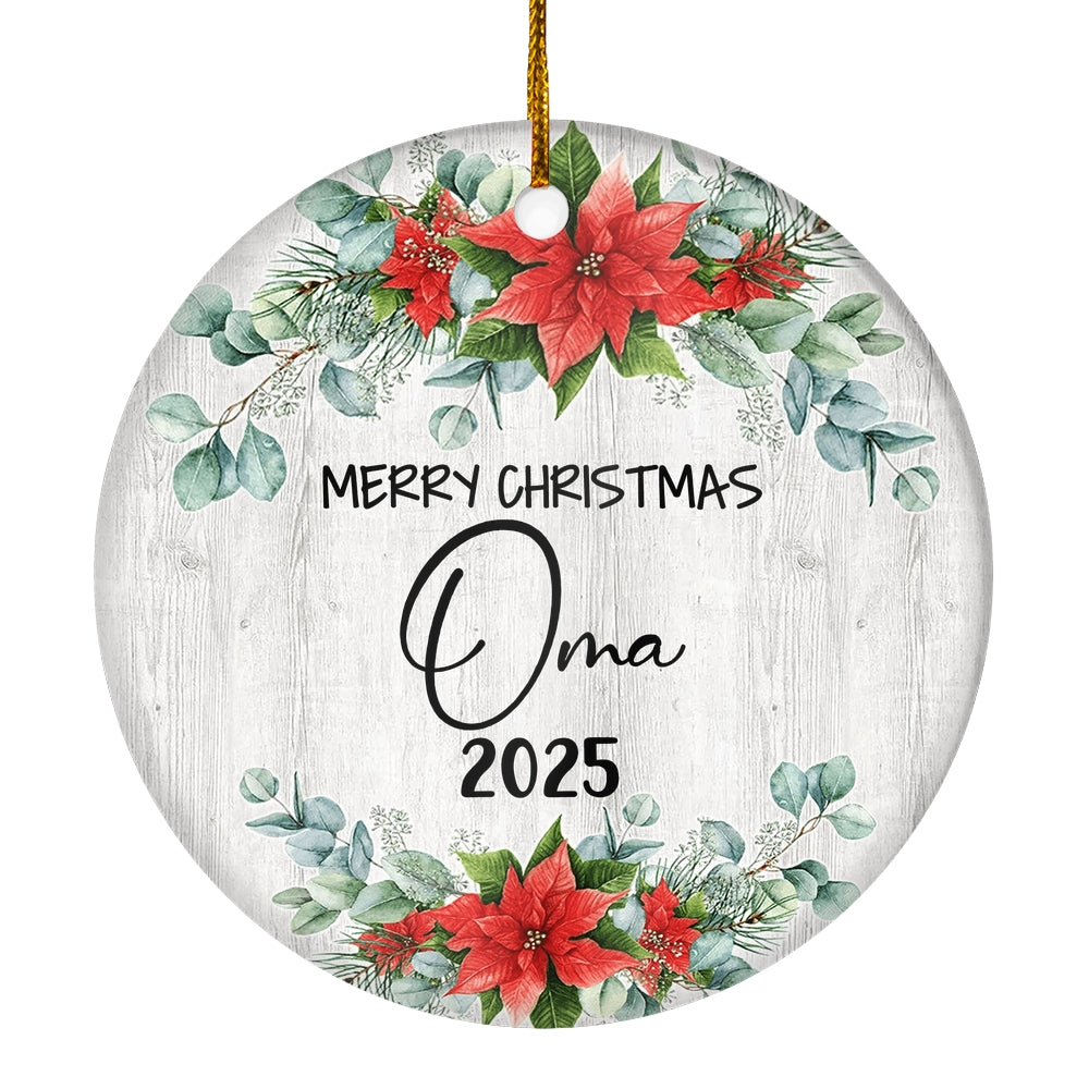 Merry Christmas Oma 2024 Ornament New Oma Farmhouse Rustic Gray Wood Deep Red Poinsettia Flower Decoration Christmas Tree Ornament | siriusteestore