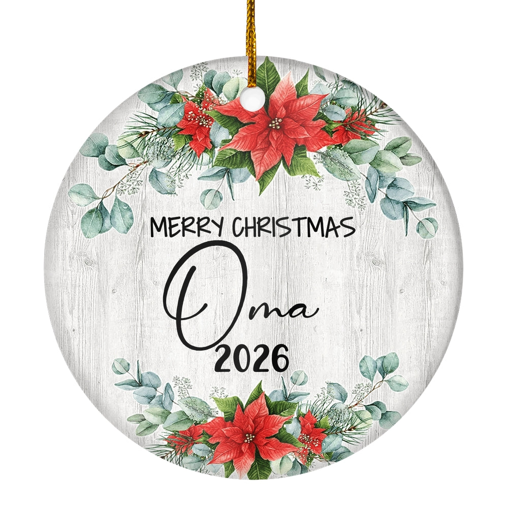 Merry Christmas Oma 2025 Ornament New Oma Farmhouse Rustic Gray Wood Deep Red Poinsettia Flower Decoration Christmas Tree Ornament | siriusteestore