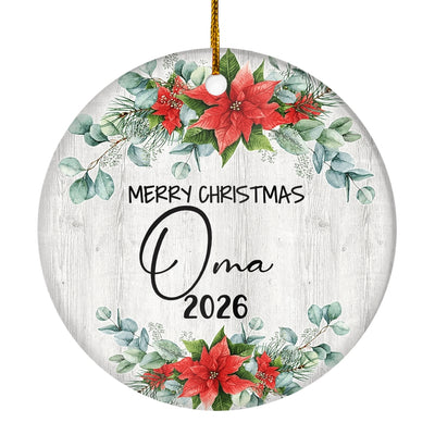 Merry Christmas Oma 2025 Ornament New Oma Farmhouse Rustic Gray Wood Deep Red Poinsettia Flower Decoration Christmas Tree Ornament | siriusteestore