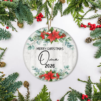 Merry Christmas Oma 2025 Ornament New Oma Farmhouse Rustic Gray Wood Deep Red Poinsettia Flower Decoration Christmas Tree Ornament | siriusteestore