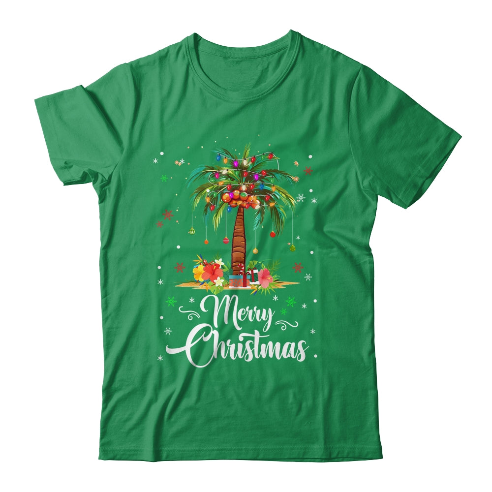 Merry Christmas Palm Tree Light Hawaiian Tropical Christmas Shirt & Sweatshirt | siriusteestore