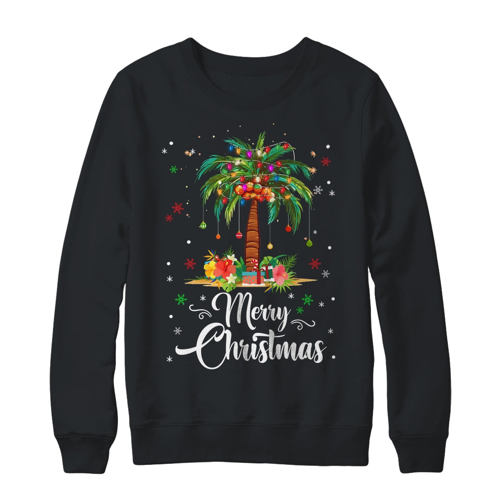 Merry Christmas Palm Tree Light Hawaiian Tropical Christmas Shirt & Sweatshirt | siriusteestore