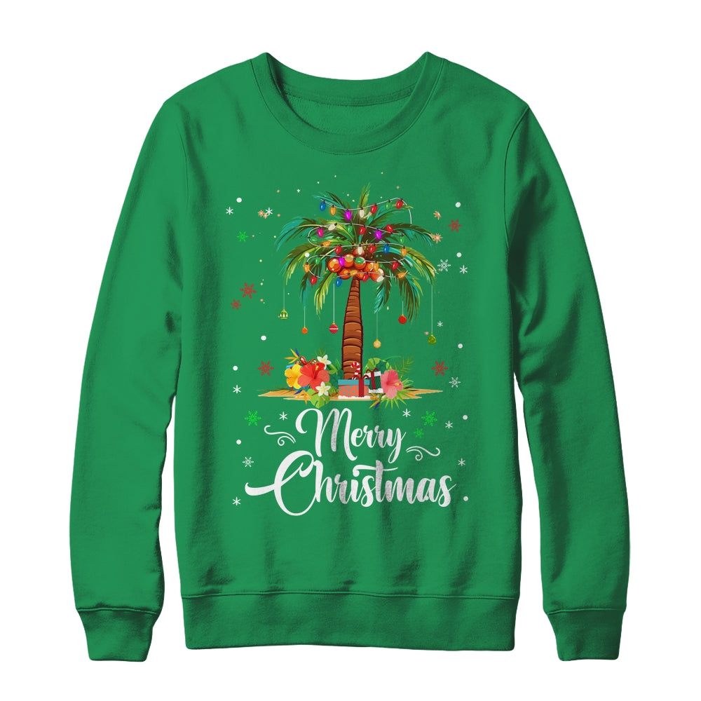 Merry Christmas Palm Tree Light Hawaiian Tropical Christmas Shirt & Sweatshirt | siriusteestore