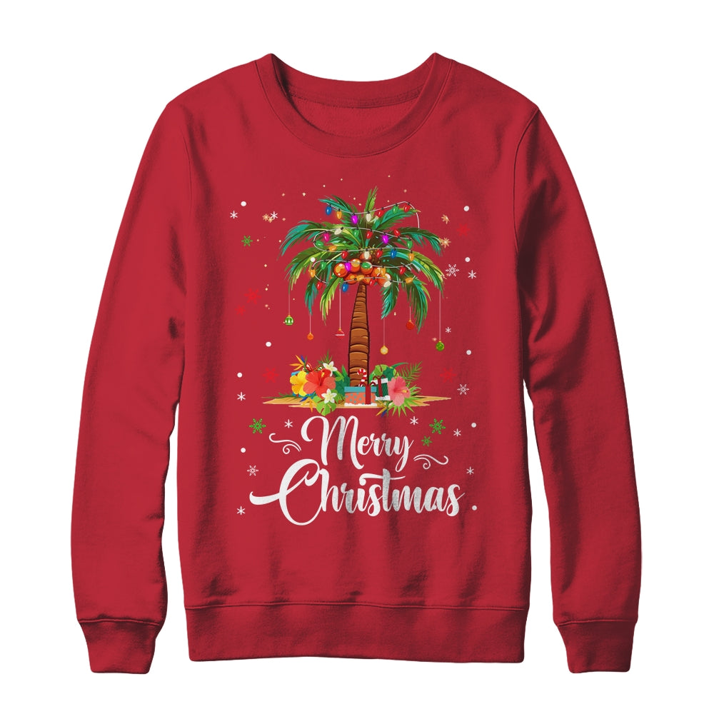 Merry Christmas Palm Tree Light Hawaiian Tropical Christmas Shirt & Sweatshirt | siriusteestore