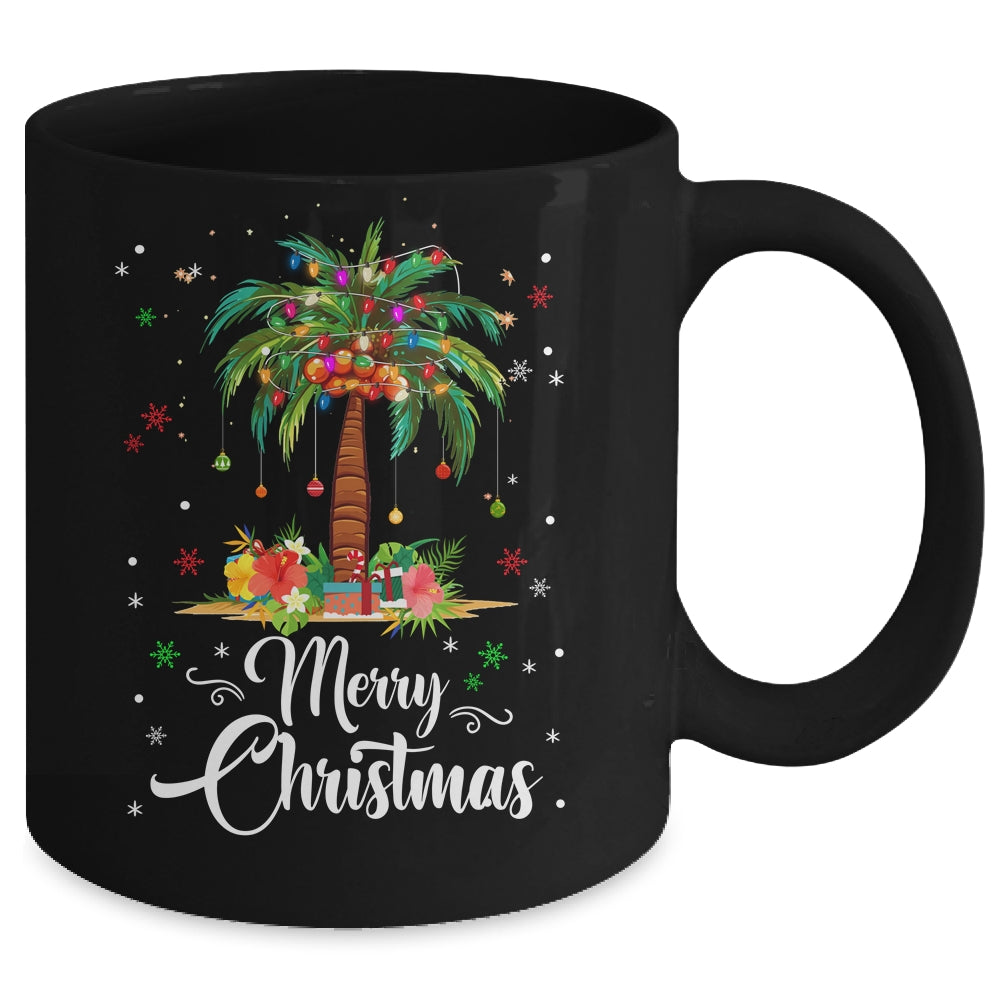 Merry Christmas Palm Tree Light Hawaiian Tropical Christmas Mug | siriusteestore