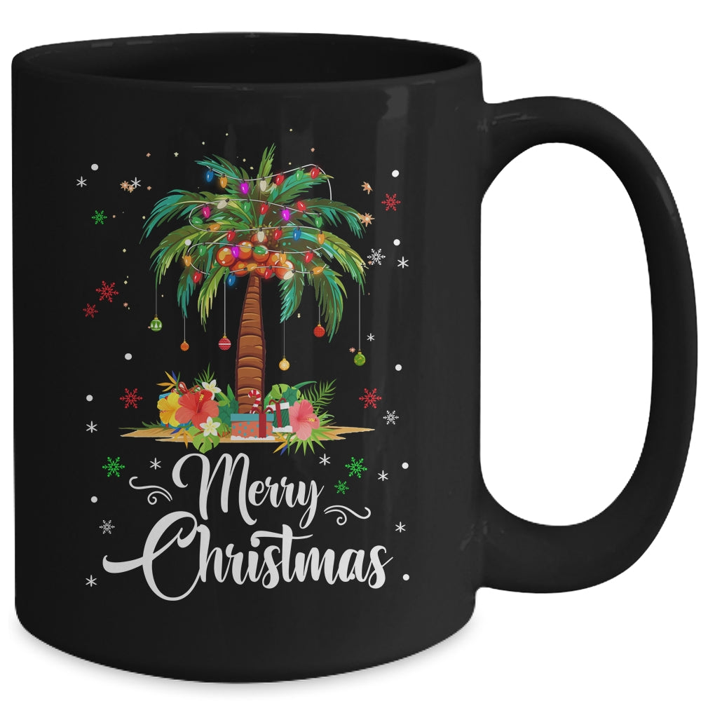 Merry Christmas Palm Tree Light Hawaiian Tropical Christmas Mug | siriusteestore