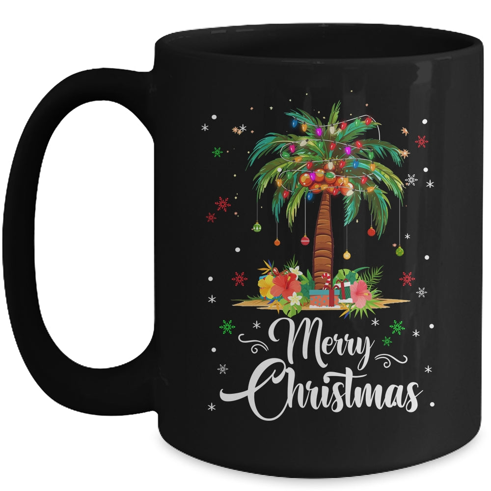 Merry Christmas Palm Tree Light Hawaiian Tropical Christmas Mug | siriusteestore