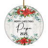 Merry Christmas Papa 2024 Ornament New Papa Farmhouse Rustic Gray Wood Deep Red Poinsettia Flower Decoration Christmas Tree Ornament | siriusteestore